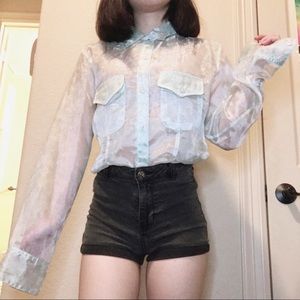 chic sheer mint blue button up